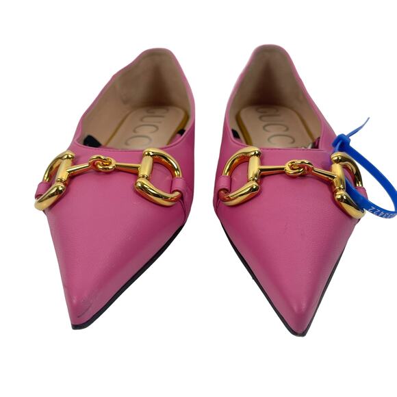 Gucci Horsebit Pointed Toe Mary Jane Ballet Flats Pink Size 38.5 - Picture 4 of 13